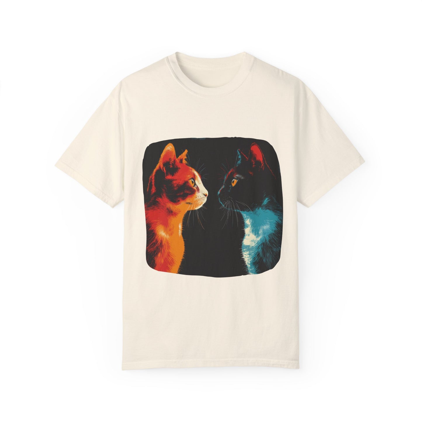 2 cats facing off, cute, cat shirt