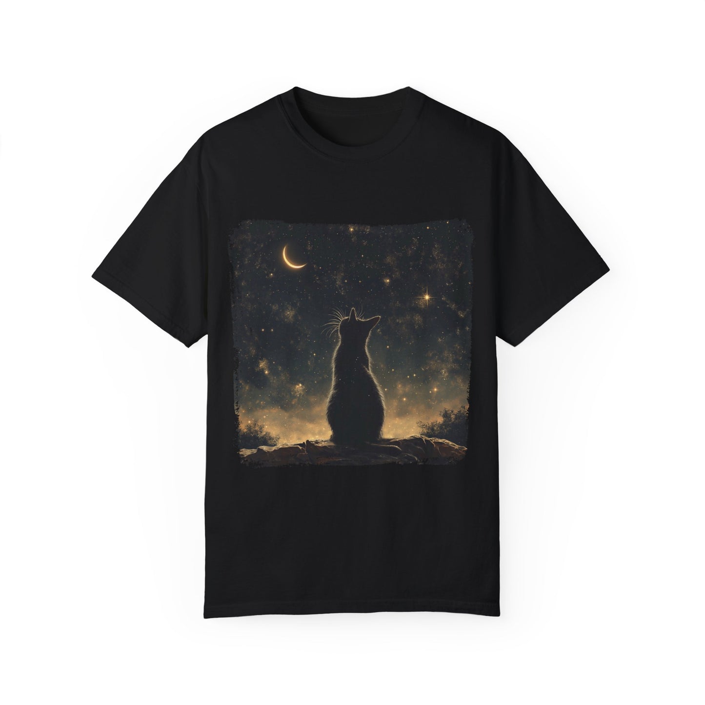 Cat under the starlit sky T-shirt