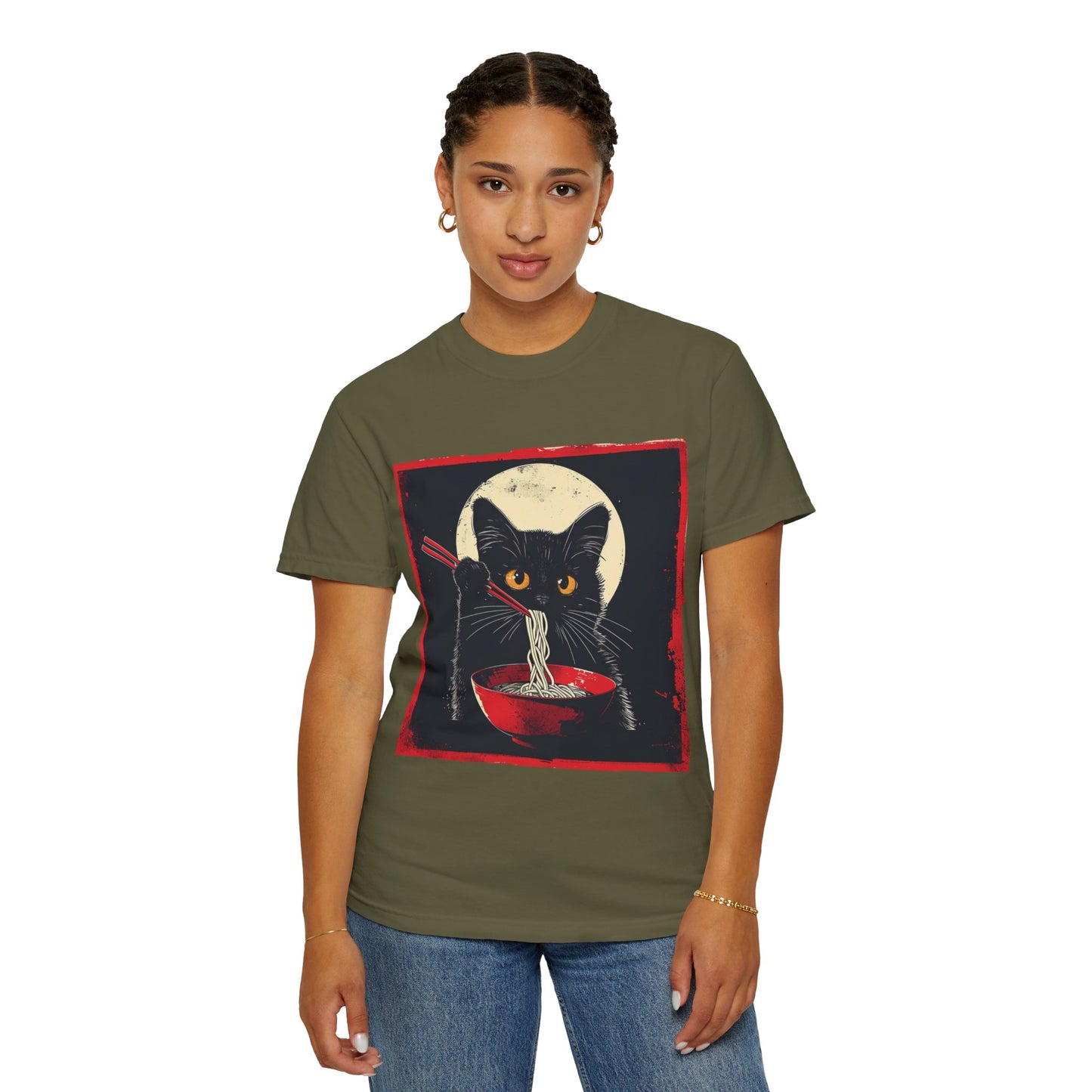 Black Cat Eating Ramen T-shirt