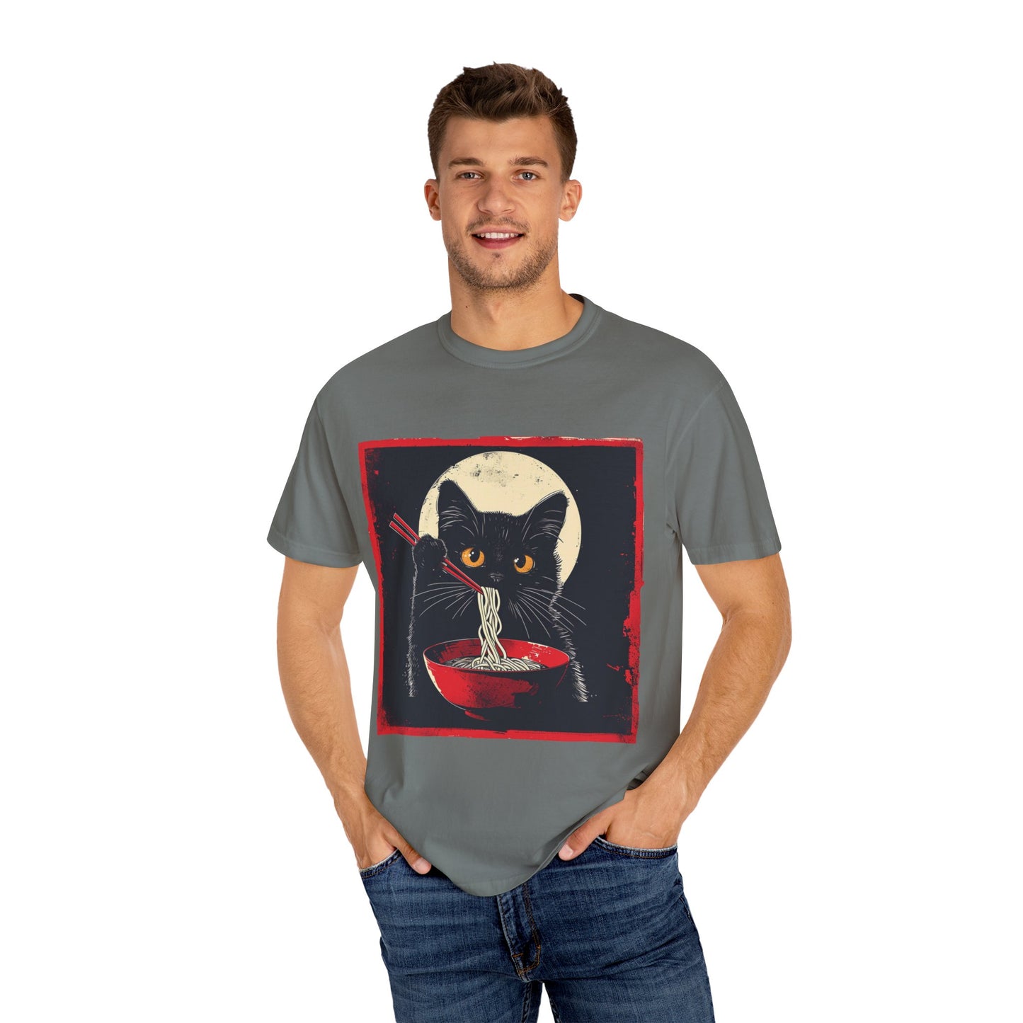 Black Cat Eating Ramen T-shirt