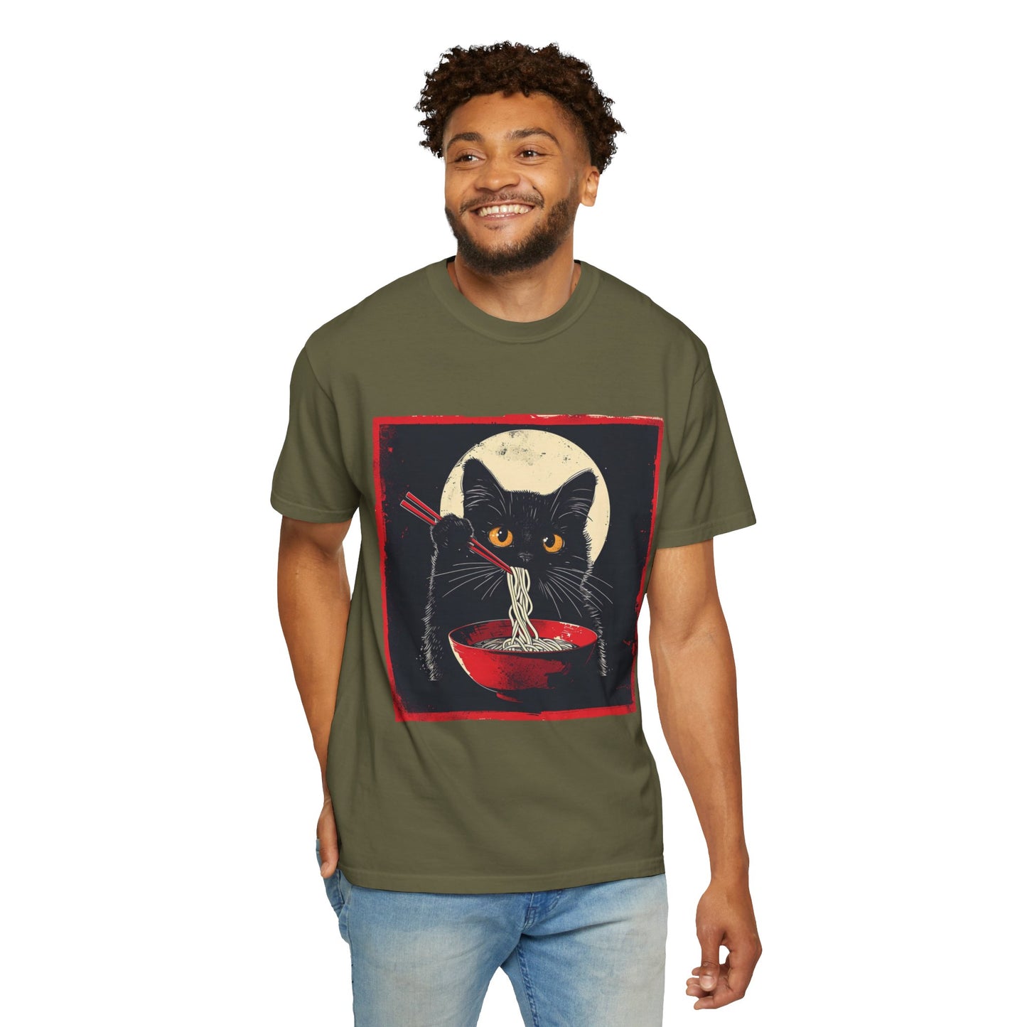 Black Cat Eating Ramen T-shirt