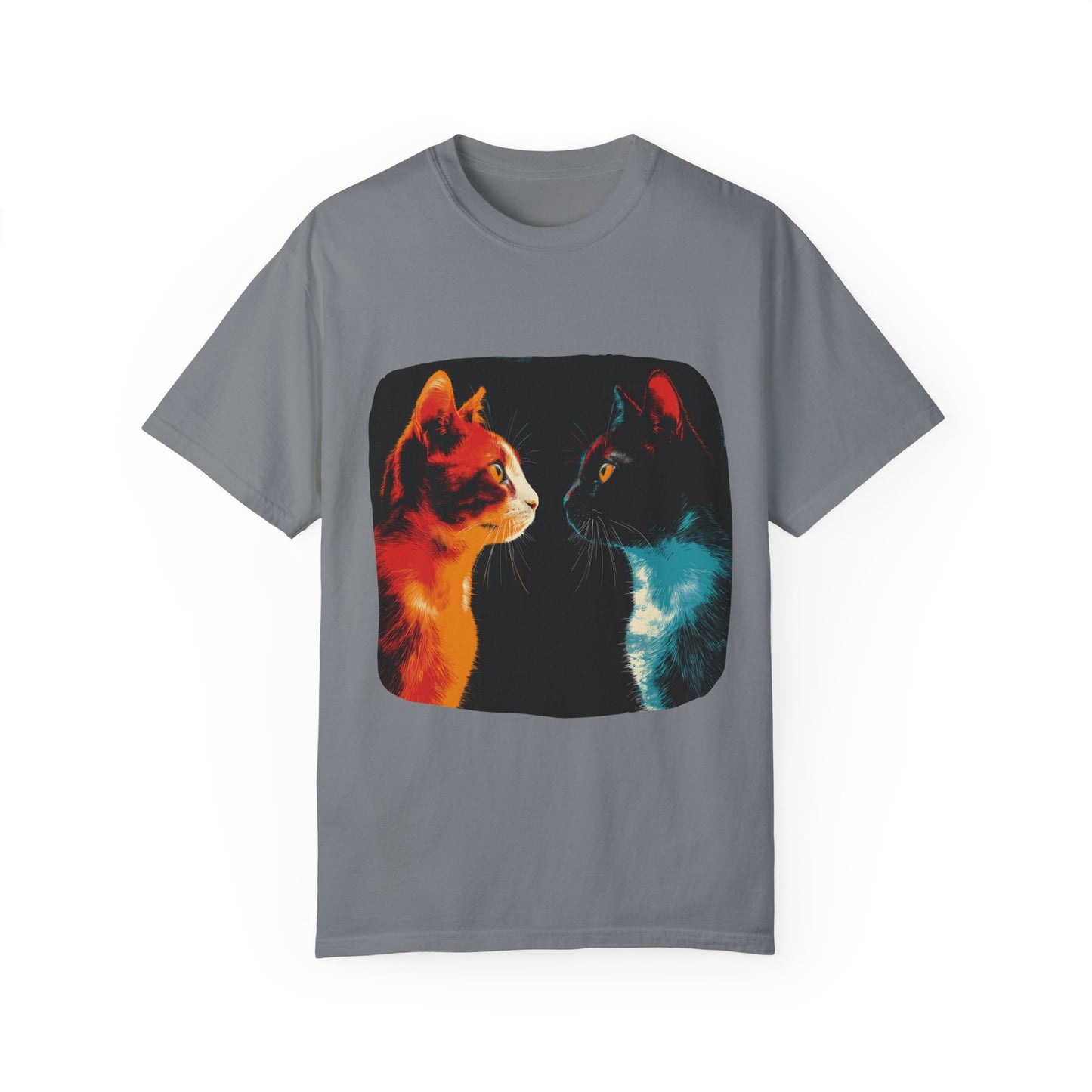 2 cats facing off, cute, cat shirt