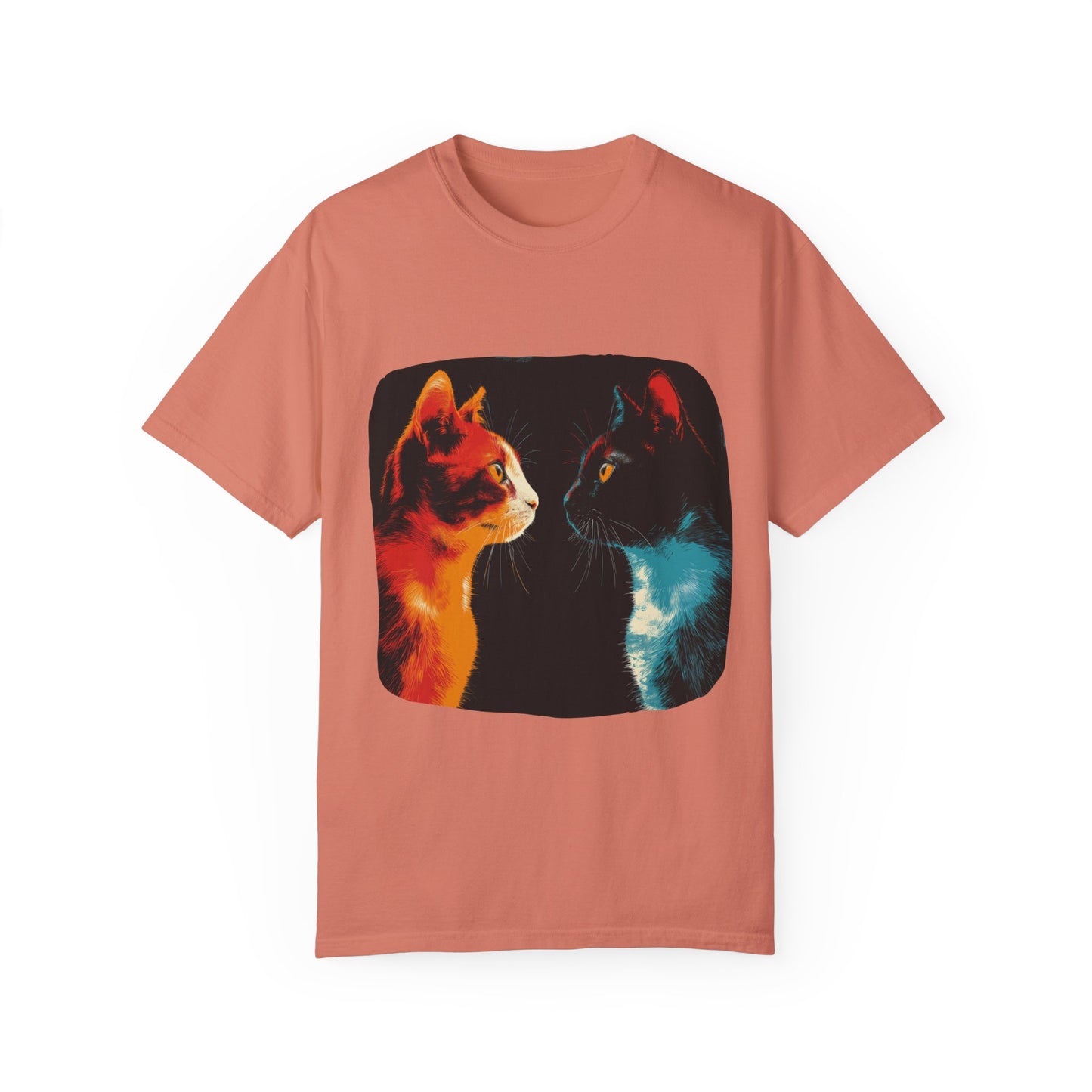 2 cats facing off, cute, cat shirt