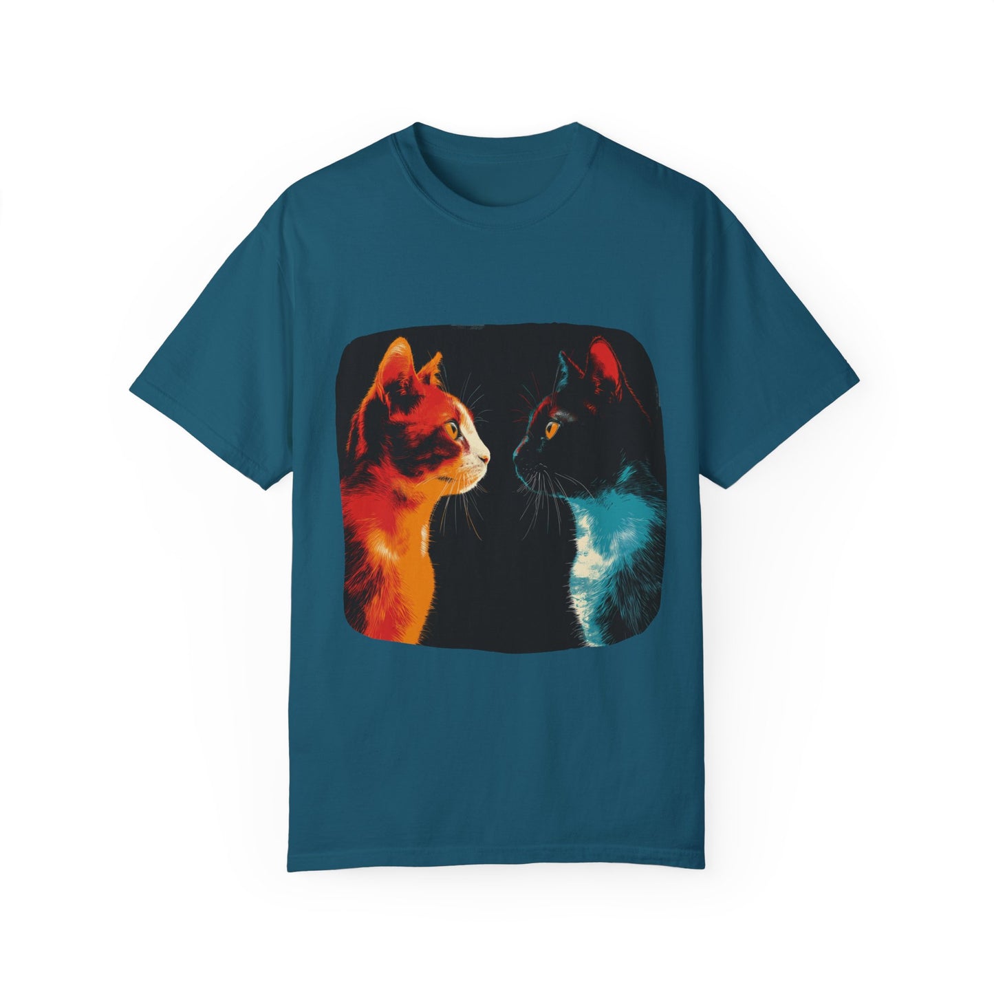 2 cats facing off, cute, cat shirt