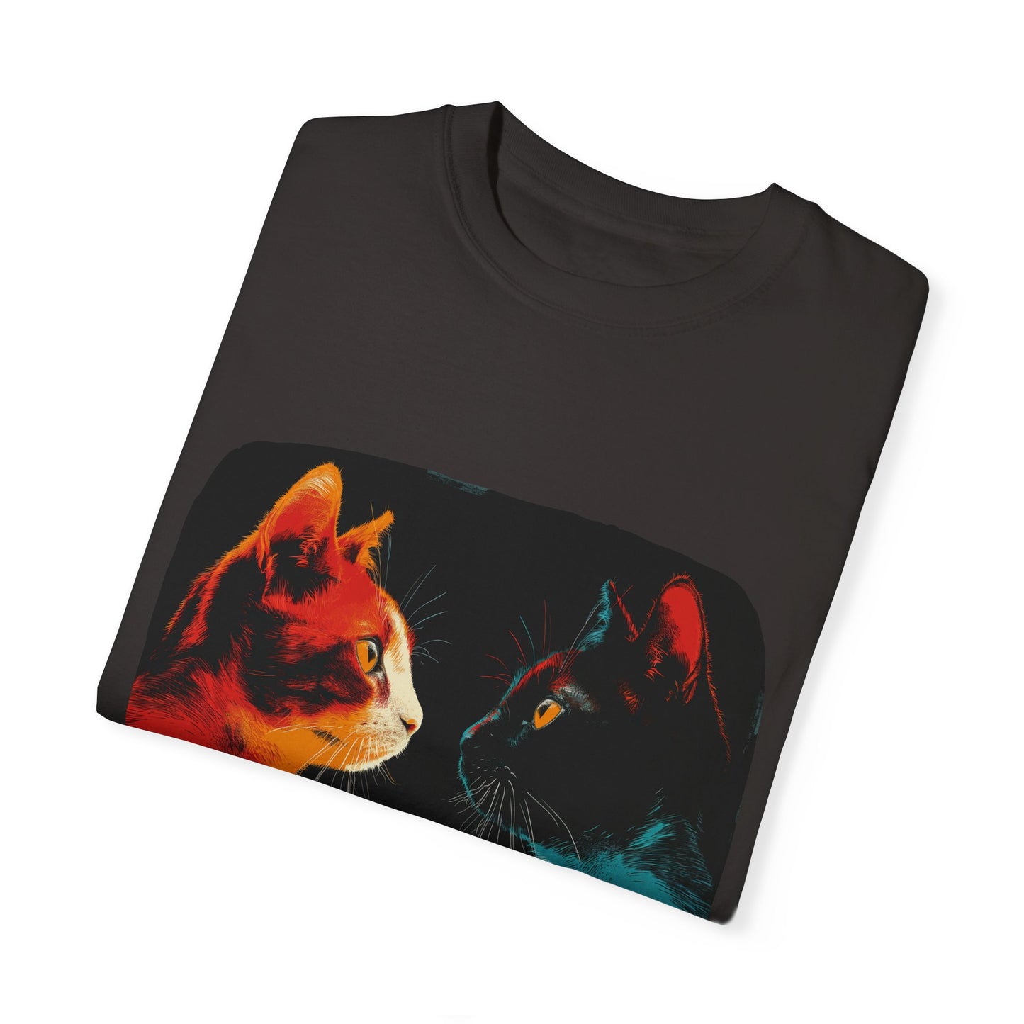 2 cats facing off, cute, cat shirt