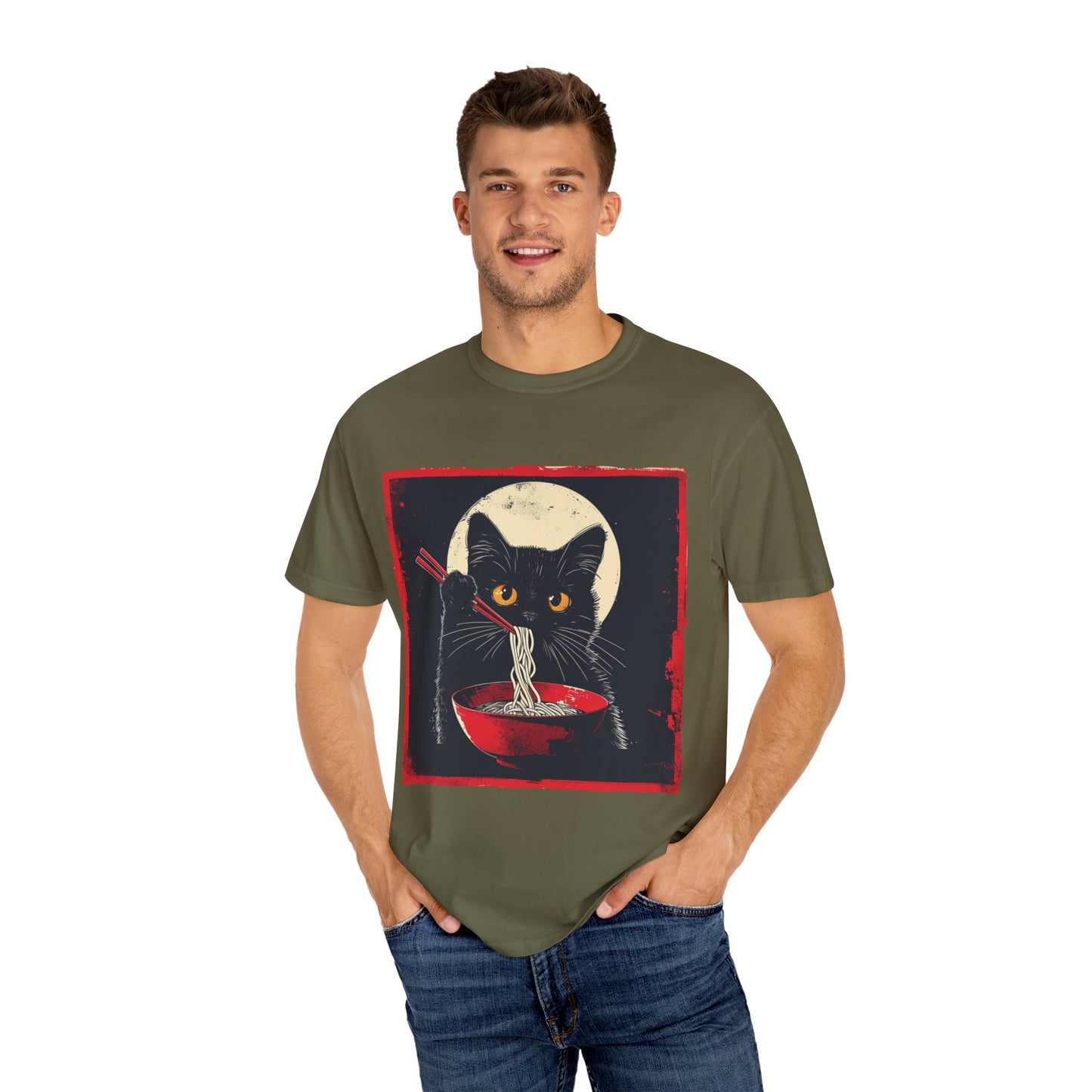 Black Cat Eating Ramen T-shirt