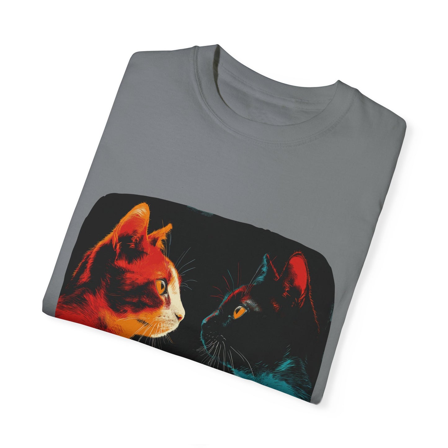 2 cats facing off, cute, cat shirt