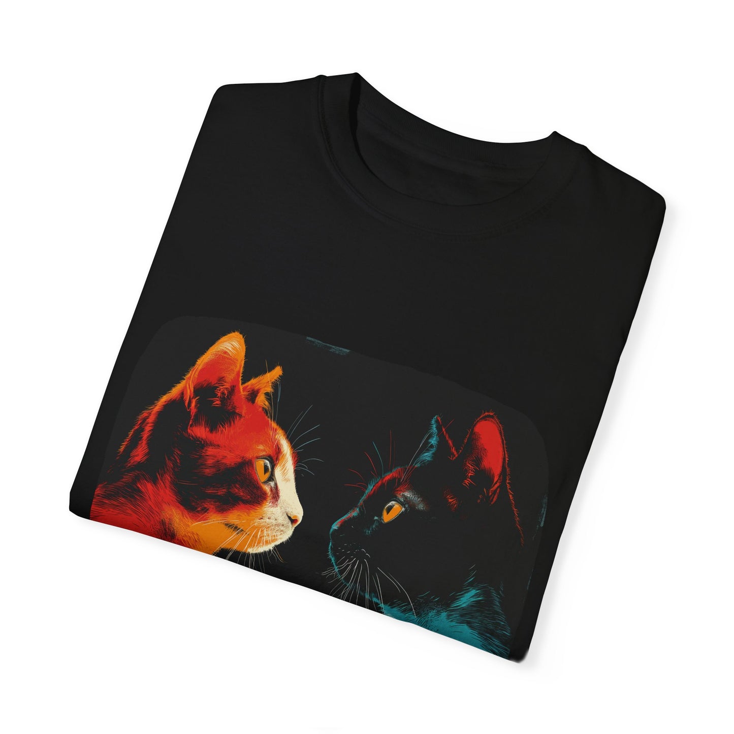 2 cats facing off, cute, cat shirt