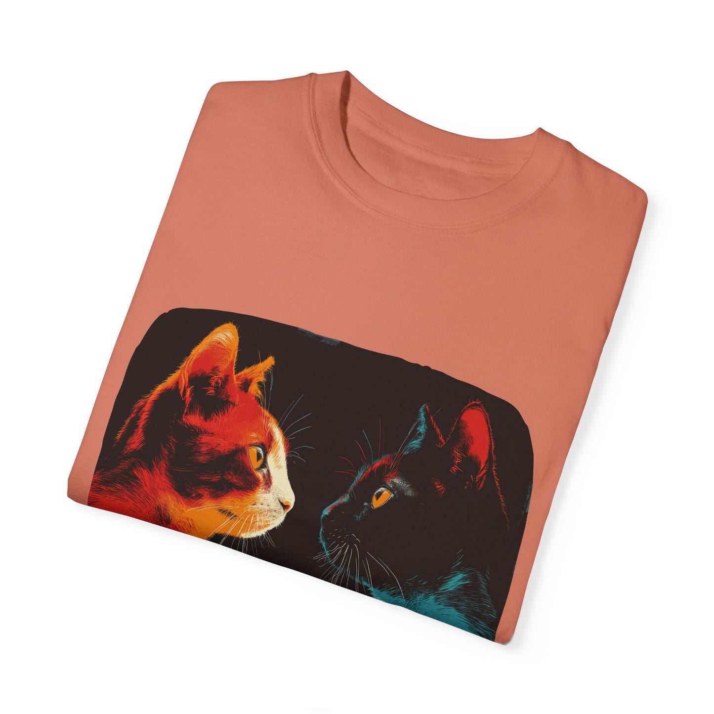 2 cats facing off, cute, cat shirt