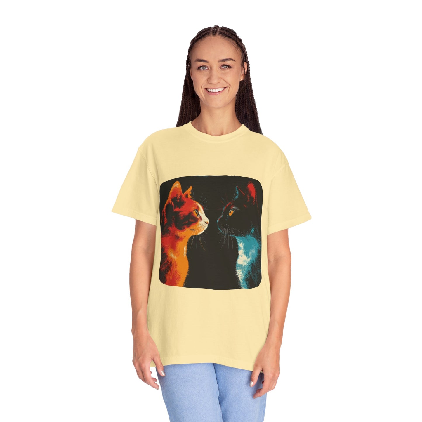 2 cats facing off, cute, cat shirt