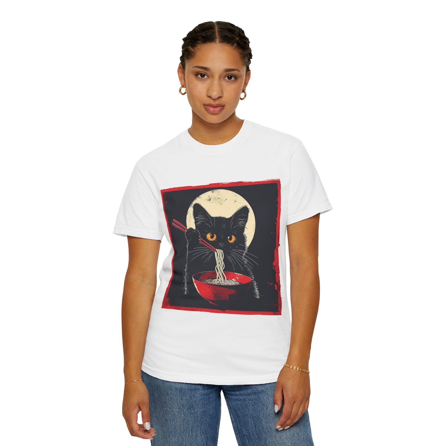 Black Cat Eating Ramen T-shirt