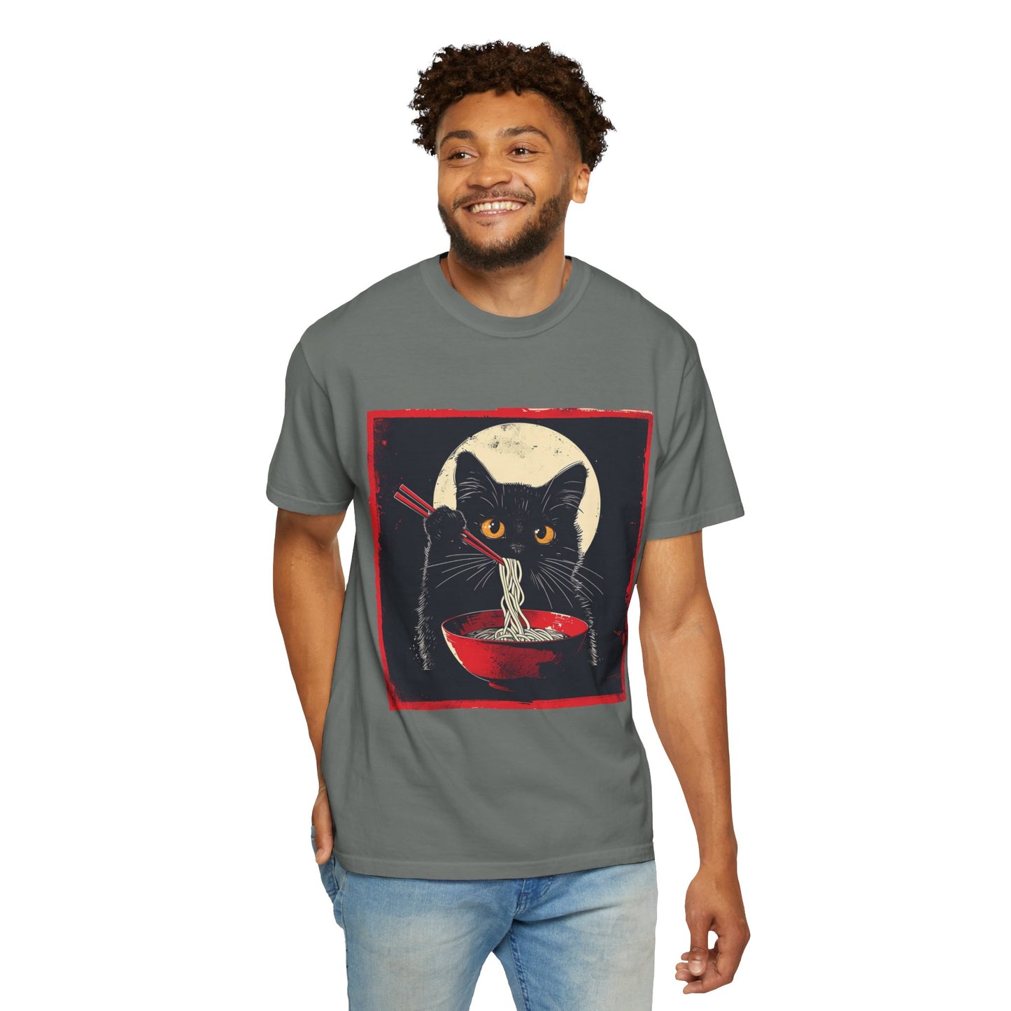 Black Cat Eating Ramen T-shirt