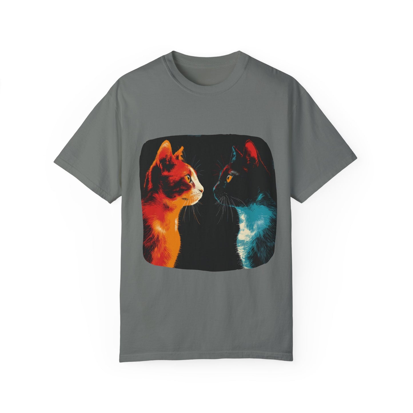 2 cats facing off, cute, cat shirt