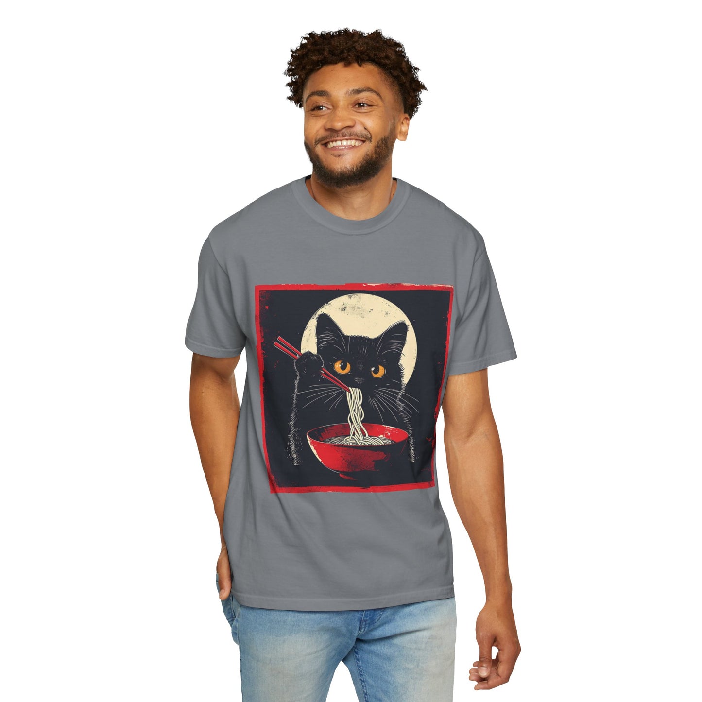 Black Cat Eating Ramen T-shirt