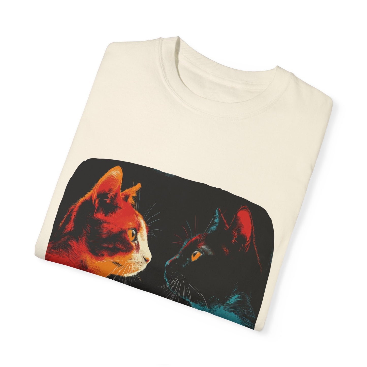 2 cats facing off, cute, cat shirt