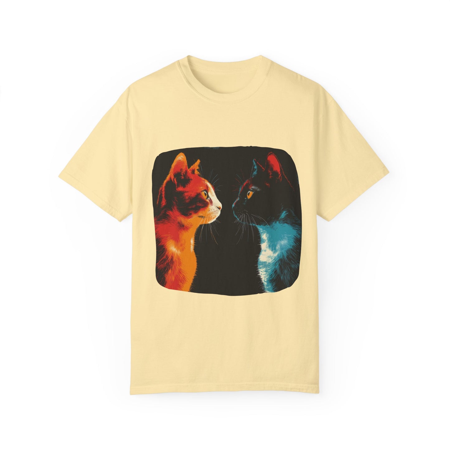 2 cats facing off, cute, cat shirt