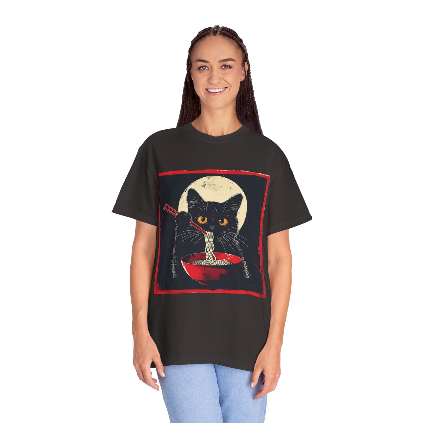 Black Cat Eating Ramen T-shirt