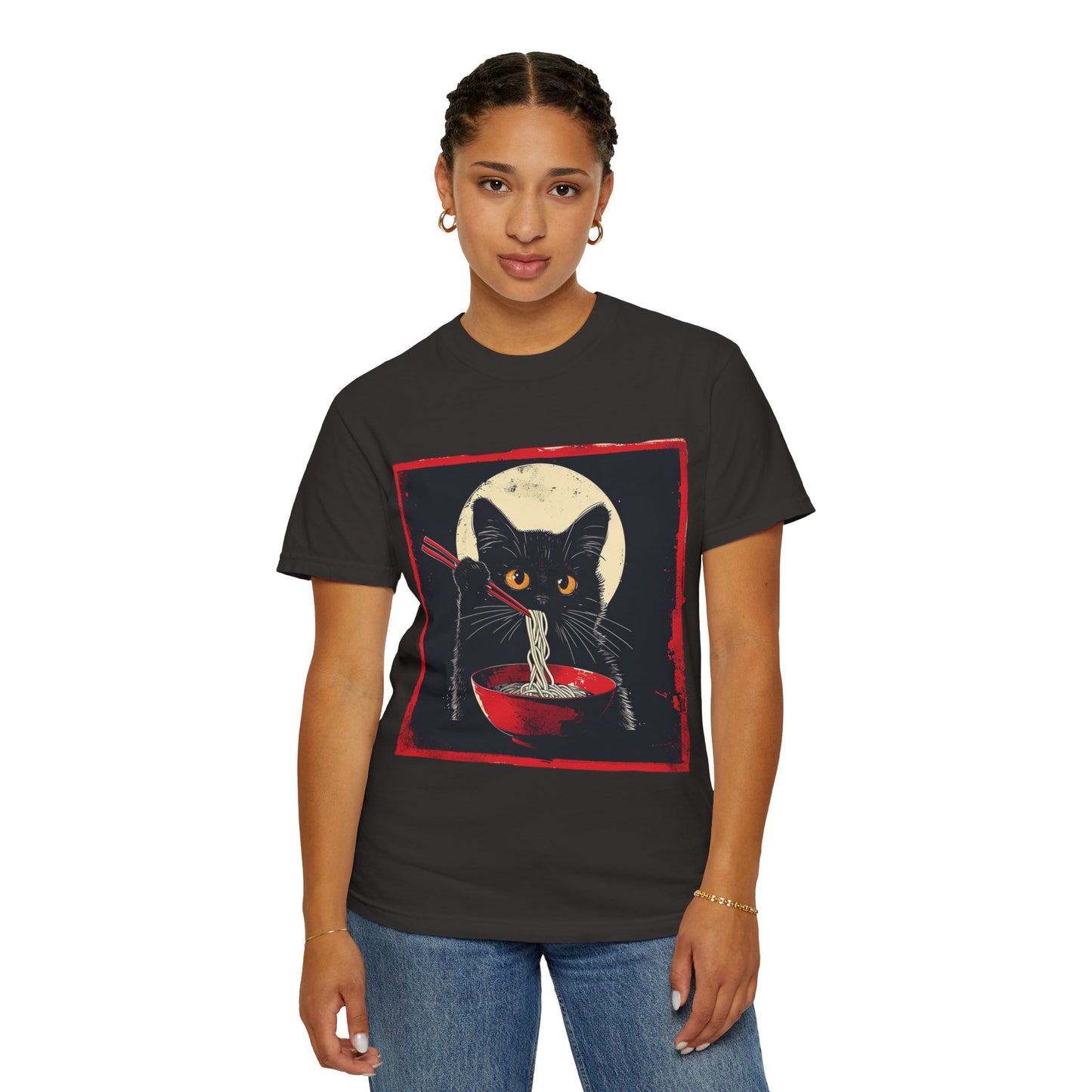 Black Cat Eating Ramen T-shirt