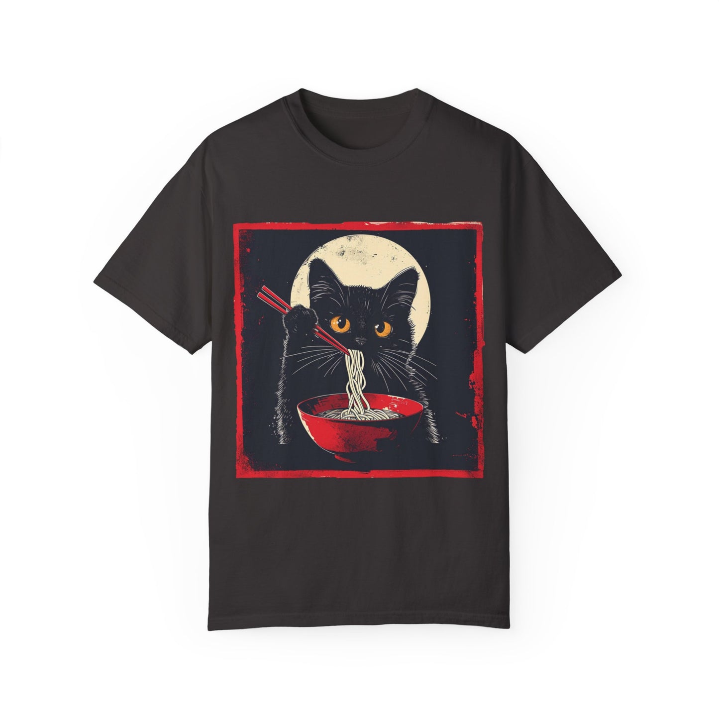 Black Cat Eating Ramen T-shirt